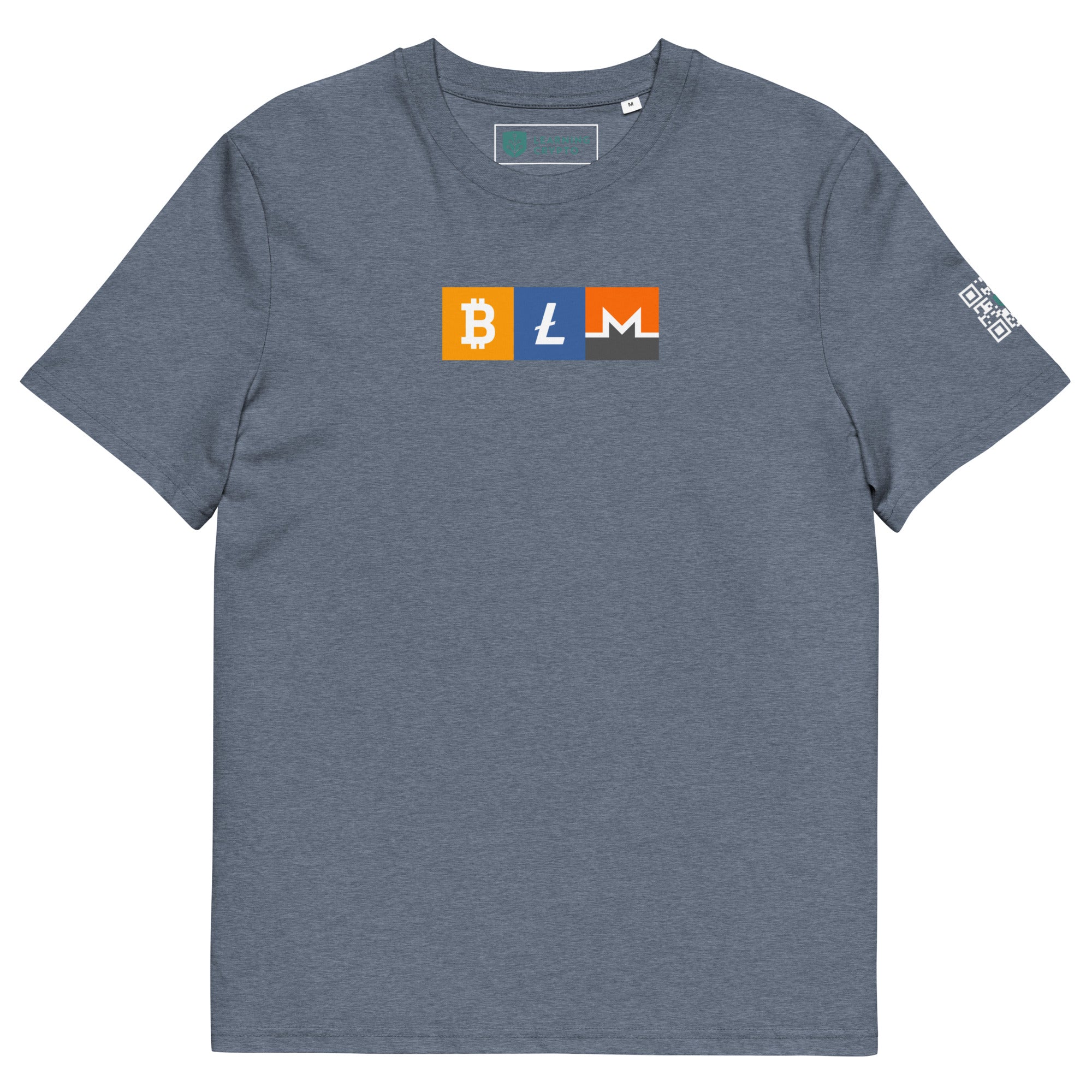 BLM Crypto T-Shirt Featuring Bitcoin, Litecoin &amp; Monero Dark Heather Blue