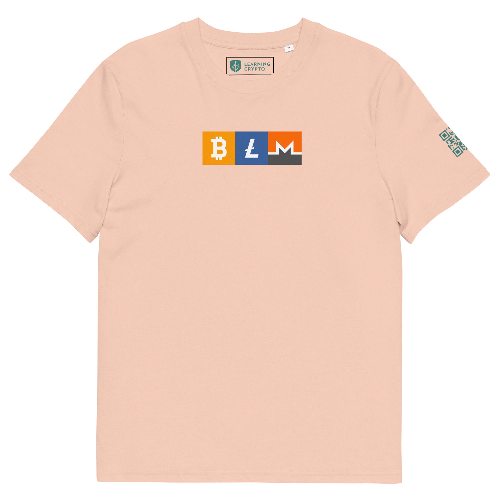 BLM Crypto T-Shirt Featuring Bitcoin, Litecoin & Monero Fraiche Peche