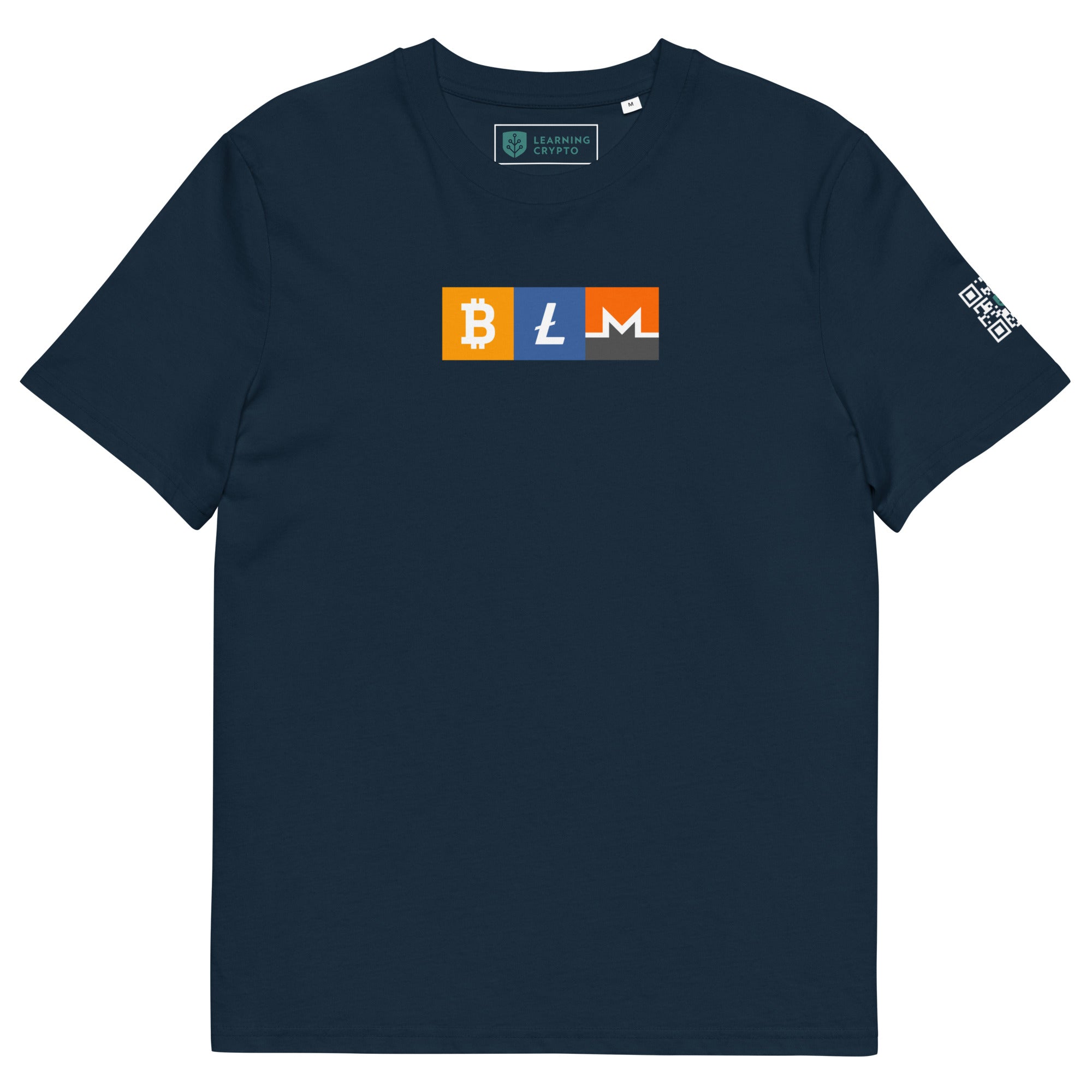 BLM Crypto T-Shirt Featuring Bitcoin, Litecoin &amp; Monero Frech Navy