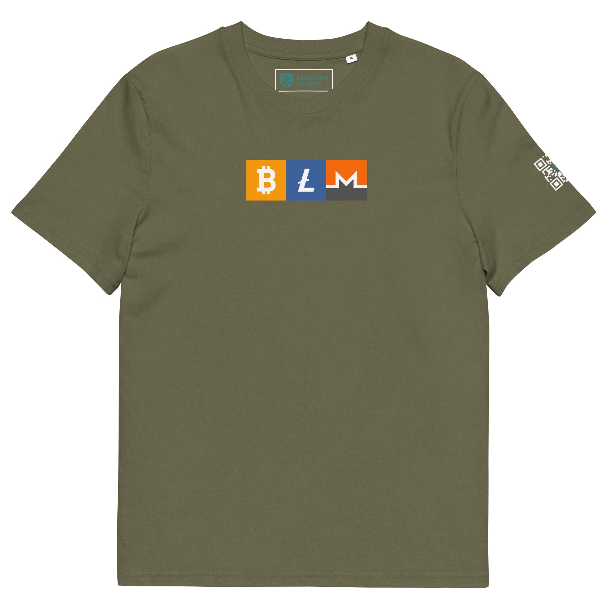 BLM Crypto T-Shirt Featuring Bitcoin, Litecoin &amp; Monero Khaki